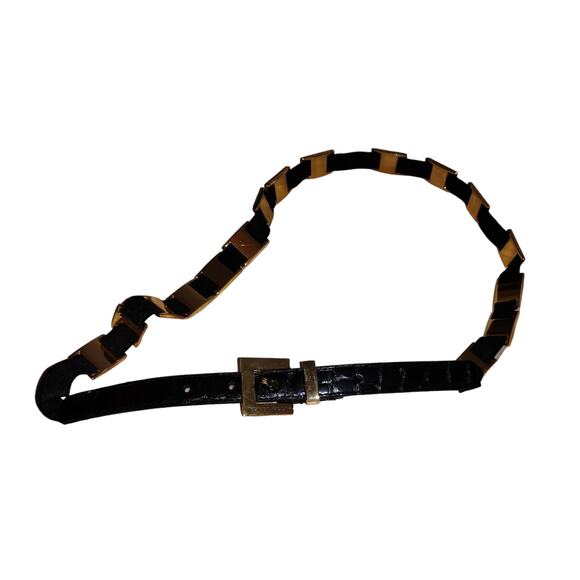 Perry Ellis Black Belt with Gold buckles and links stretchy - Picture 2 of 5